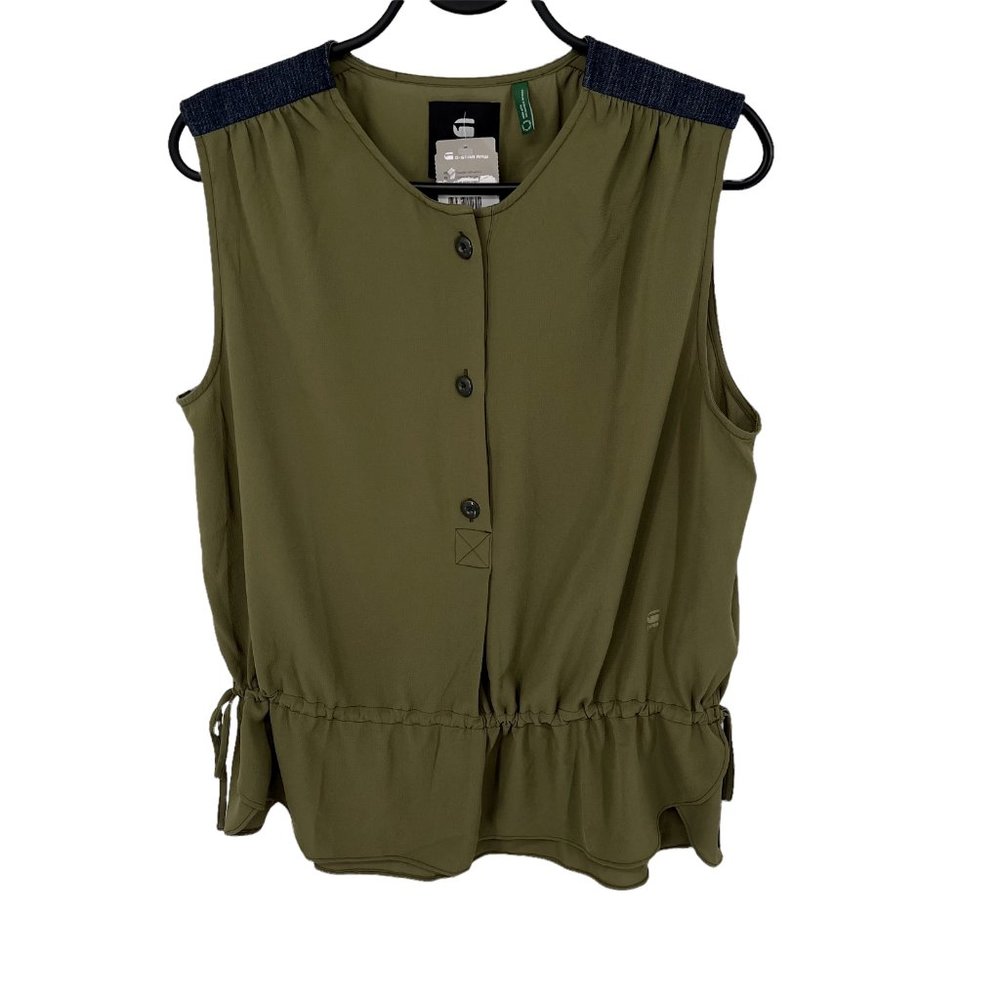 NWT G-Star Crusader Button Up Blouse Crepe  Women's S Olive Green